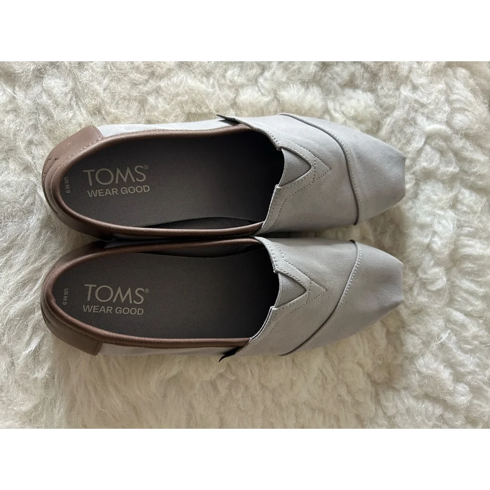 TOMS Alpargata Cloudbound Grey Canvas Slip on Shoes with Brown Trim Men Size 9